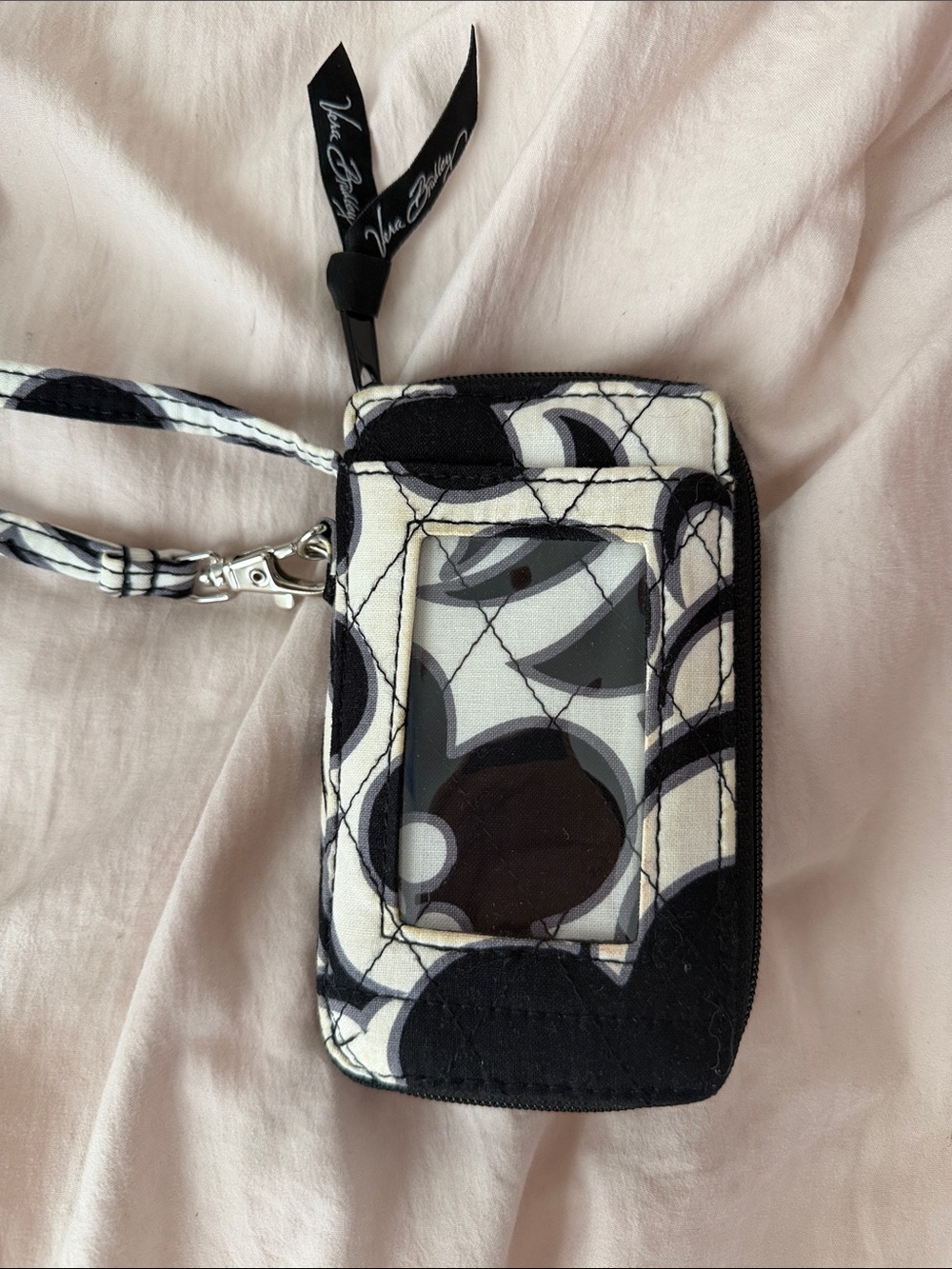 Vera Bradley Black & White Quilted ID Wristlet Phone Case with Lanyard